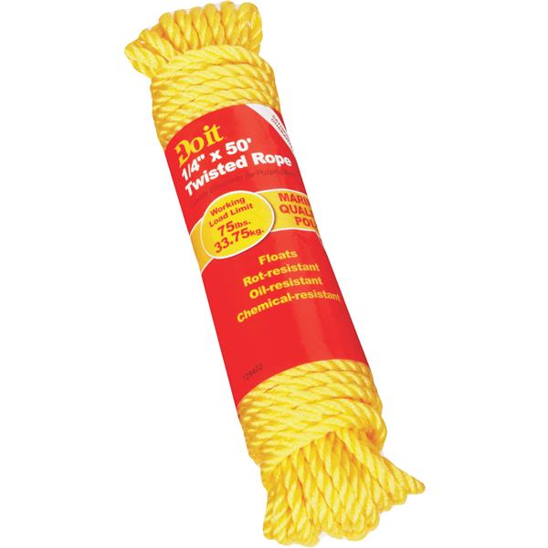 1/4'' x 50' Yellow Twisted Polypropylene Packaged Rope - MacDonald  Industrial Supply