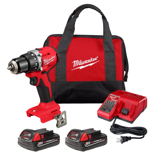 1/2'' Milwaukee M18 18 Volt Brushless Cordless Compact Hammer Drill Driver Kit 3602-22CT