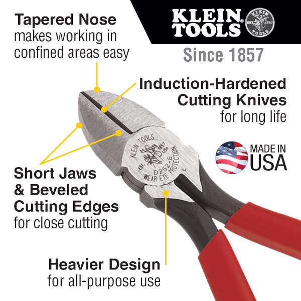 6" Klein Heavy-Duty Diagonal Cutting Pliers D252-6 - Image 2