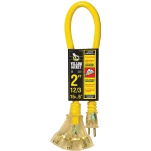 2' 12/3 Yellow Jacket Yellow 3 Outlet Contractor Power Block Extension Cord 2882