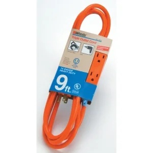 9' 14/3 Woods Orange Indoor Triple Outlet Extension Cord 872