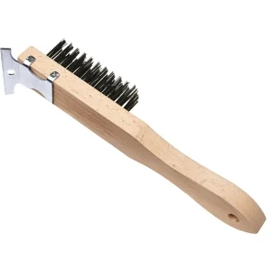 4" Best Look Straight Wood Handle Wire Brush With Scraper 404