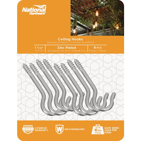 #12 x 1-11/16" National Zinc Finish Ceiling Hook 8 Pack N120-659 - Image 2