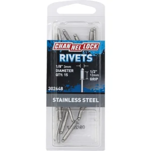 1/8"x1/2" Channellock POP Rivets Stainless Steel 15 Pack 302648