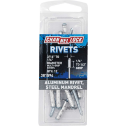 3/16"-1/4"x1/4"-1/2" Channellock Multigrip POP Rivets Aluminum 12/Pk 381594
