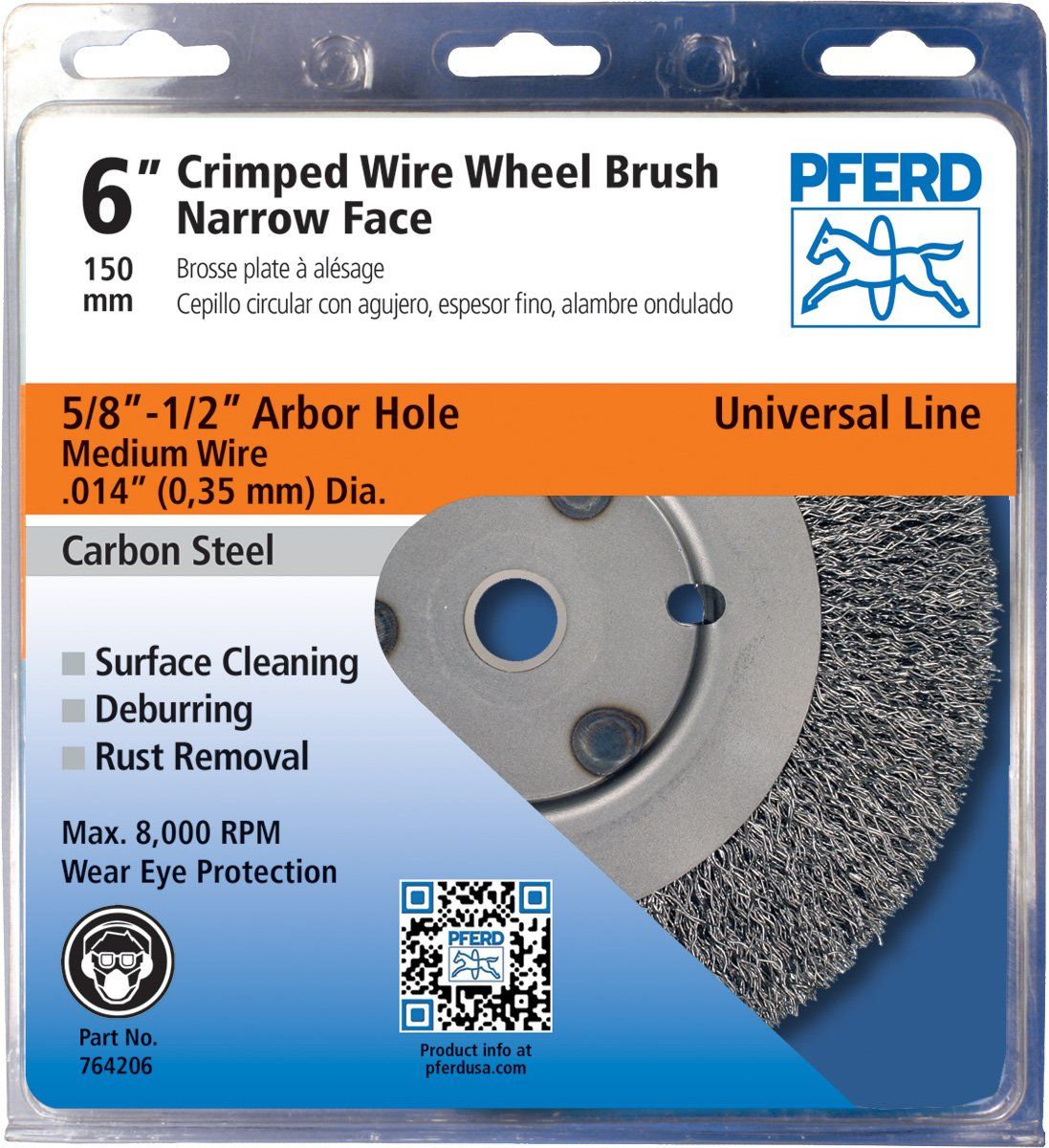 6" X 5/8" X 5/8-1/2" Arbor Pferd .014" Carbon Steel Crimped Wire Wheel 764206