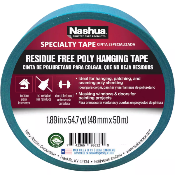 1.89" X 54.7 Yards 7 mil Nashua Plastic Poly Sheeting Tape Teal 1542737