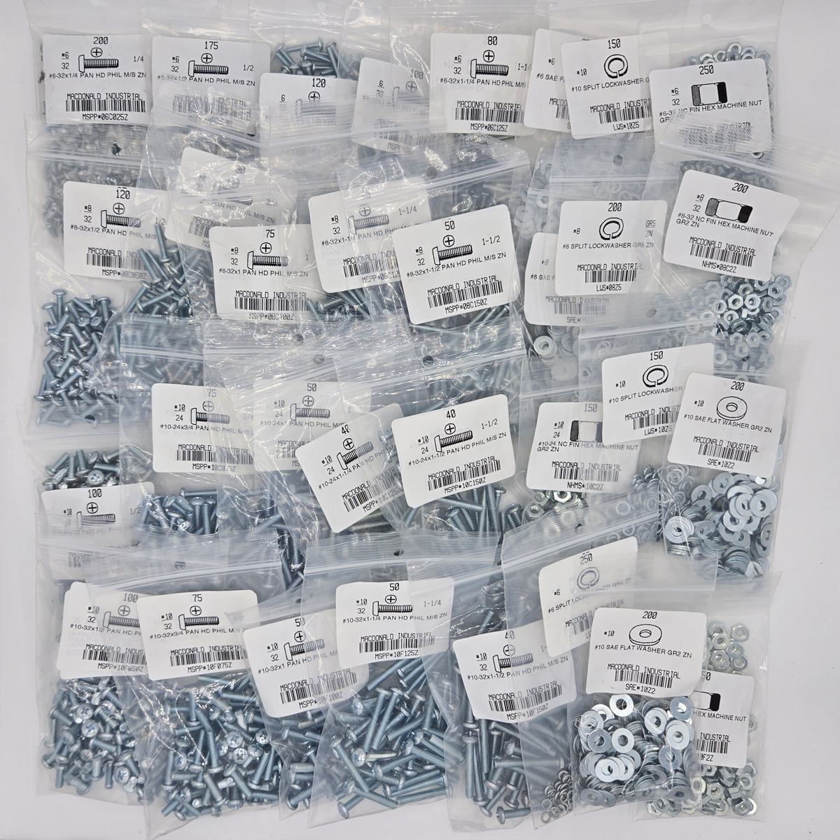 4,055 Piece Pan Head Phillips Machine Screw, Nut & Washer Kit Zinc Refill