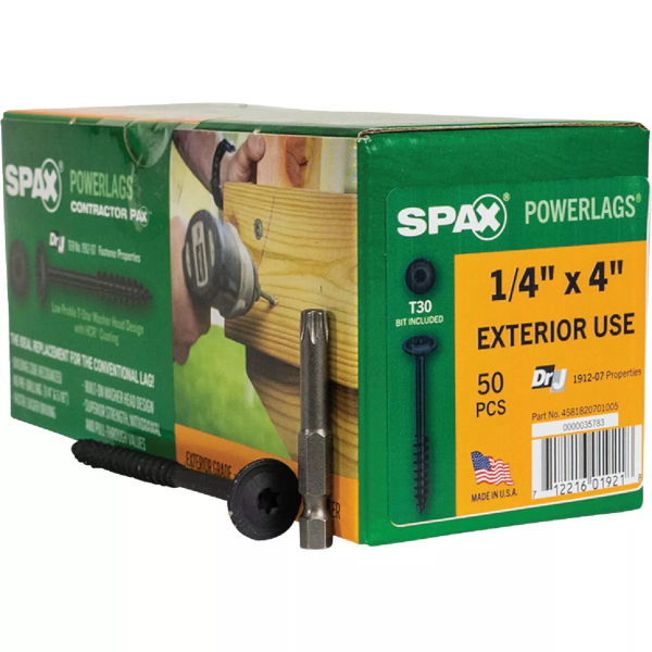 1/4" X 4" Spax PowerLags Torx Washer Head Exterior Structure Screw 50 Pack 4581820701005