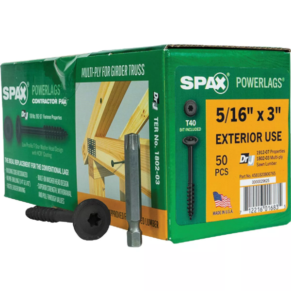 5/16" X 3" Spax PowerLags Torx Washer Head Exterior Structure Screw 50 Pack 4581820800765