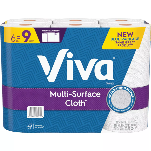 Viva Multi-Surface 2 Ply Paper Towels 6 Roll Pack 49413