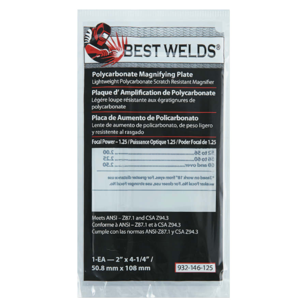 Best Welds 2" X 4-1/4" Magnifying 1.25 Diopter Clear Lens 146-125