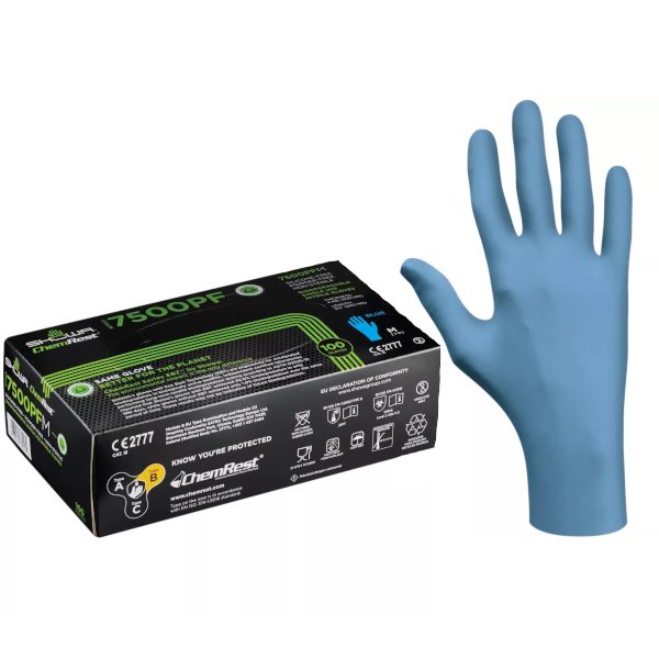 Large Showa Blue Nitrile Gloves Powder Free 100 per Box 7500PFL