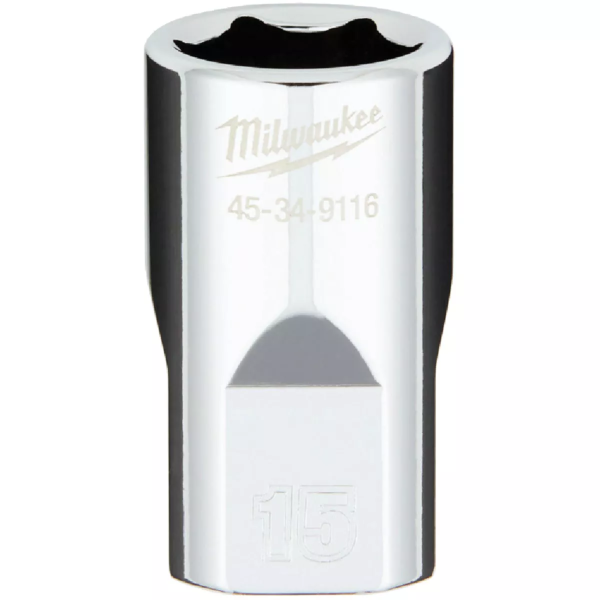 1/2" Drive X 15mm Milwaukee Socket 6 Point Shallow with 4-Flat Sides 45-34-9116