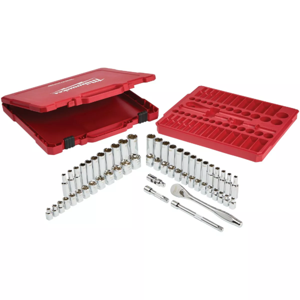 Milwaukee 3/8" Drive 6 Point SAE/Metric Ratchet & Socket 56 Piece Set 48-22-9008