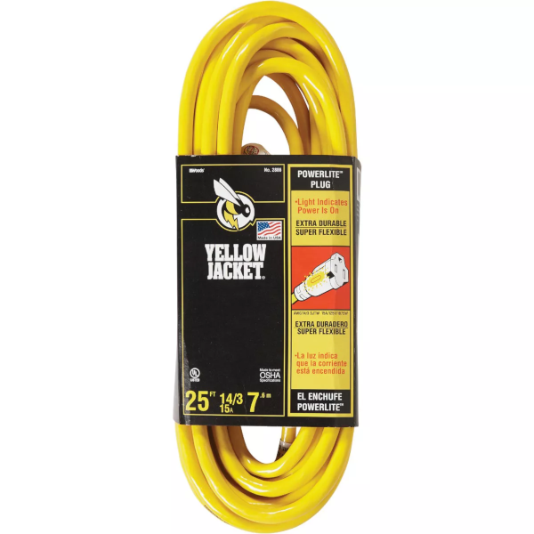 25' 14/3 Yellow Jacket Indoor/Outdoor Extension Cord w/ Lighted End 2886