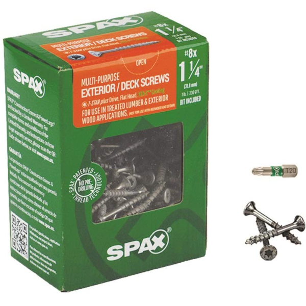 #8 X 1-1/4" Spax Flat Head Phillips Square Exterior Deck Screws HCR-X 1 Lb. Box (240 Ct.)