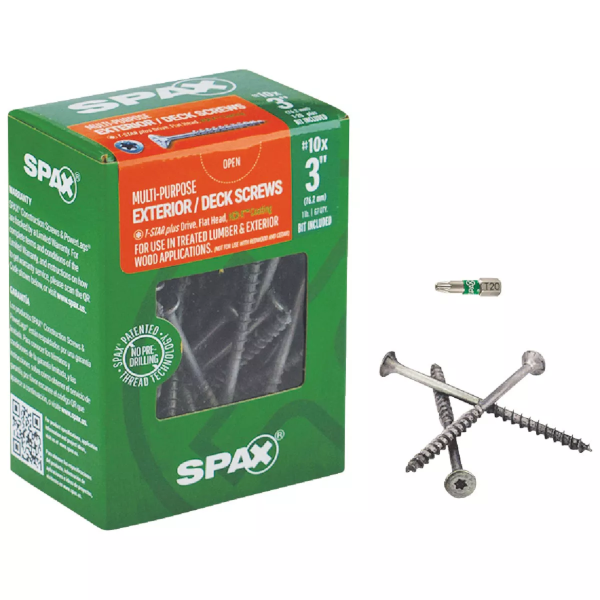 #10 X 3" Spax Flat Head Torx Exterior Deck Screw HCR-X Coated (Exterior Rated) 1 Lb. Box (67 Ct.)