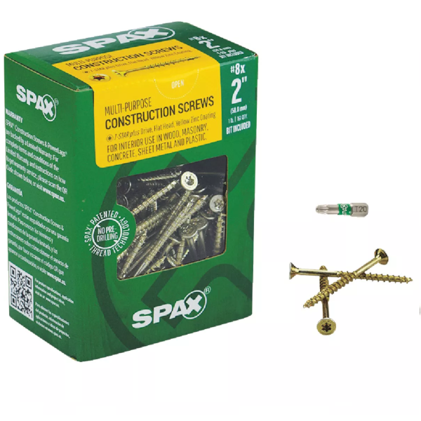 #8 X 2" Spax Flat Head Torx Interior Wood Construction Screw Yellow Zinc 4191020400504