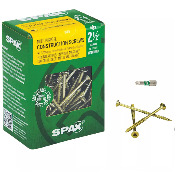 #8 X 2-1/2" Spax Flat Head Torx Interior Wood Construction Screw Yellow Zinc 4191020400604