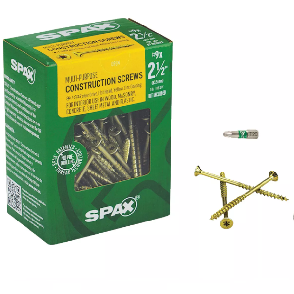 #9 X 2-1/2" Spax Flat Head Torx Interior Wood Construction Screw Yellow Zinc 4191020450604