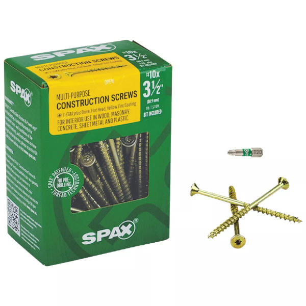 #10 X 3-1/2" Spax Flat Head Torx Exterior Construction Screw Yellow Zinc 1 Lb. Box (57 Ct.)