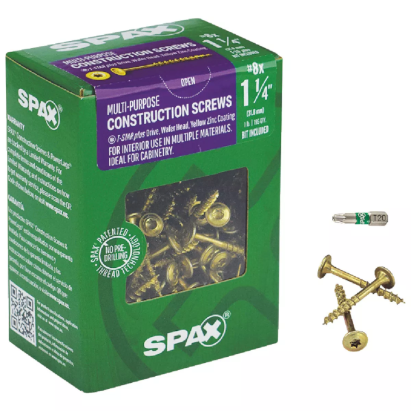 #8 X 1-1/4" Spax Wafer Head Star T-Plus Construction Screw Yellow Zinc 1 Lb. Box (195 Pack) 4281020400324