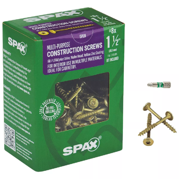 #8 X 1-1/2" Spax Wafer Head Torx Cabinet Wood Screw Yellow Zinc 1 Lb. Box (175 Pack) 4281020400404