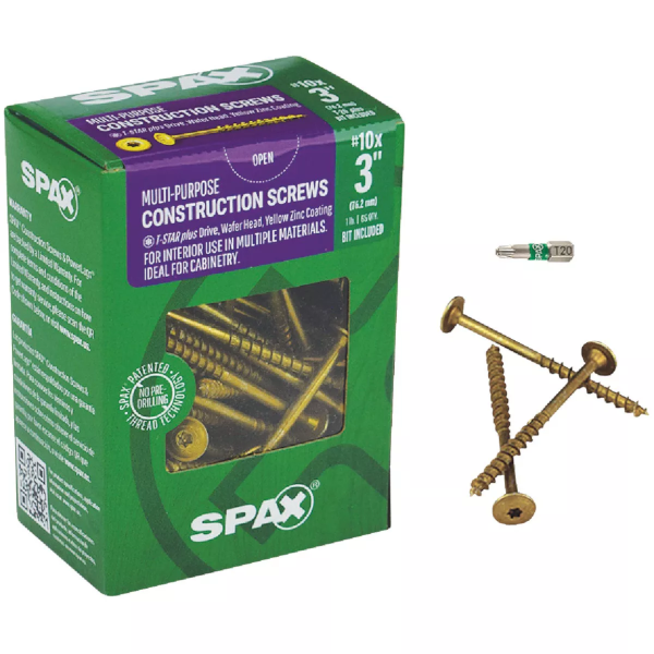 #10 X 3" Spax Wafer Head Torx Cabinet Wood Screw Yellow Zinc 1 Lb. Box (65 Pack) 4281020500754