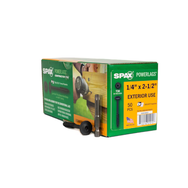 1/4" X 2-1/2" Spax T-Star Washer Head HCR PowerLags Screws 50 Pack 4581820700635