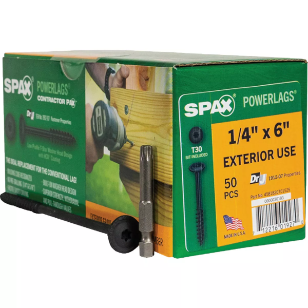 1/4" X 6" Spax PowerLags Torx Washer Head Exterior Structure Screw 50 Pack 4581820701525