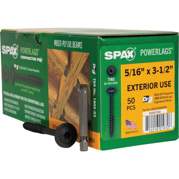 5/16" X 3-1/2" Spax PowerLags Torx Washer Head Exterior Structure Screw 50 Pack 4581820800905