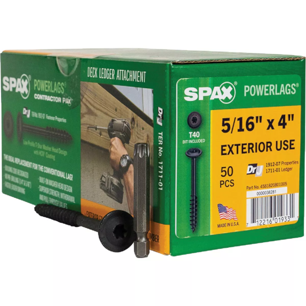 5/16" X 4" Spax PowerLags Torx Washer Head Exterior Structure Screw 50 Pack 4581820801005