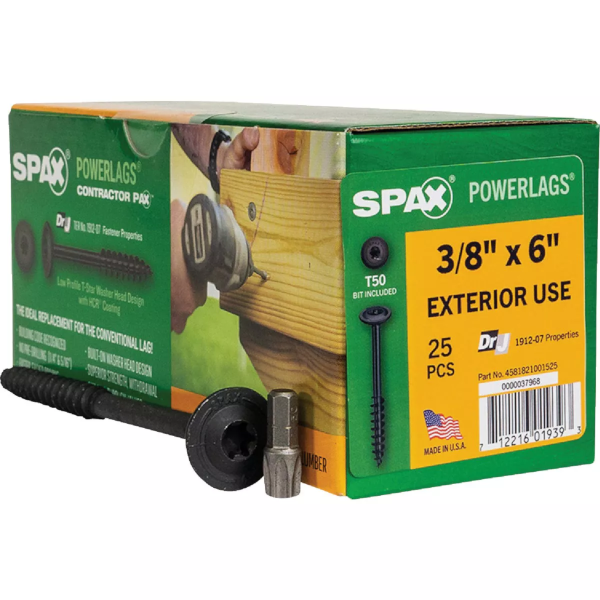 3/8" X 6" Spax PowerLags Torx Washer Head Exterior Structure Screw 25 Pack 4581821001525