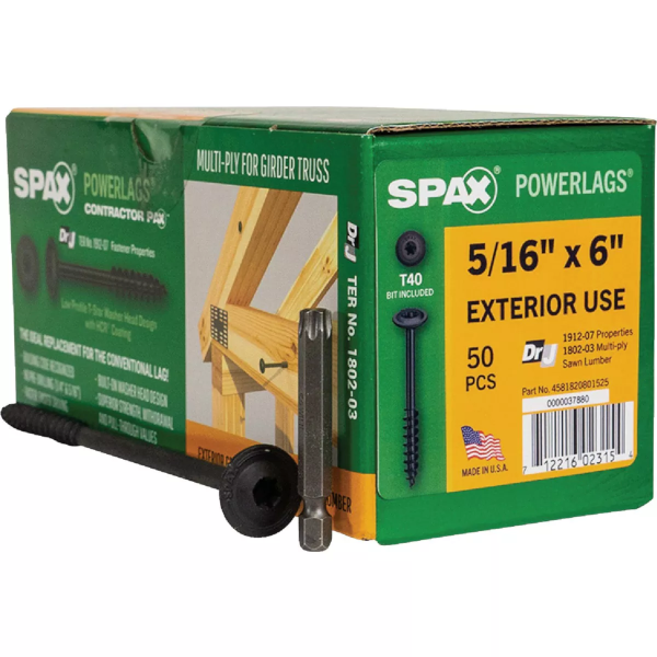 5/16" X 6" Spax PowerLags Torx Washer Head Exterior Structure Screw 50 Pack 4581820801525