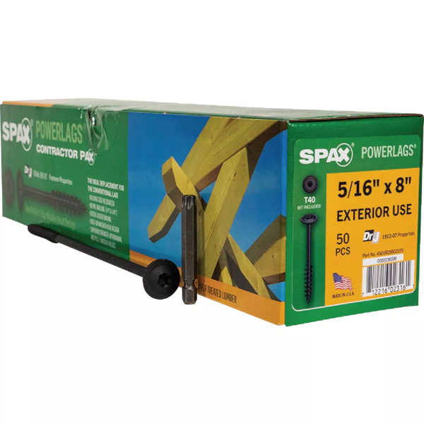 5/16" X 8" Spax PowerLags Torx Washer Head Exterior Structure Screw 50 Pack 4581820802035