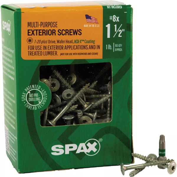 #8 X 1-1/2" Spax Wafer Head Torx Exterior Wood Screws HCR-X 1 Lb. Box (165 Pack) 4281670400404