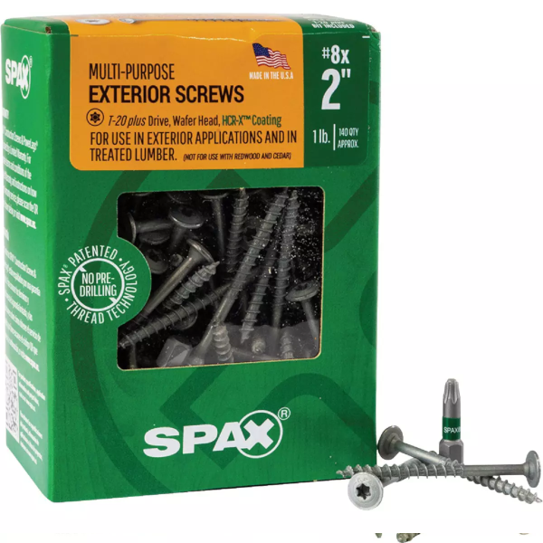 #8 X 2" Spax Wafer Head Torx Exterior Wood Screws HCR-X 1 Lb. Box (140 Pack) 4281670400504