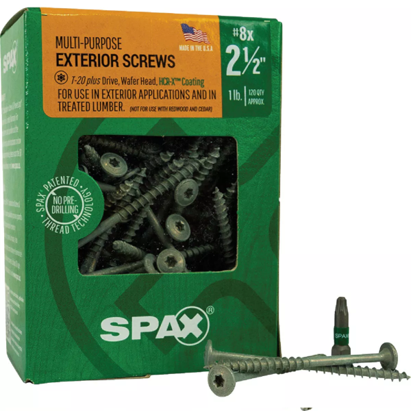 #8 X 2-1/2" Spax Wafer Head Torx Exterior Wood Screws HCR-X 1 Lb. Box (120 Pack) 4281670400604