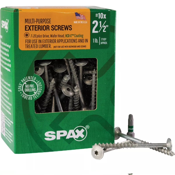 #10 X 2-1/2" Spax Wafer Head Torx Exterior Wood Screws HCR-X 1 Lb. Box (77 Pack) 4281670500604